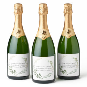 Wedding Greenery Eucalyptus Watercolor Names Date Sparkling Wine Label