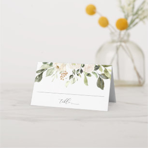 Wedding Greenery Foliage White Watercolor Floral Place Card