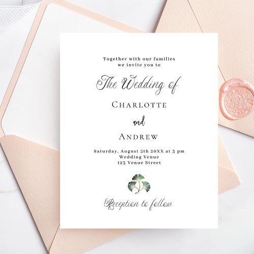 Wedding greenery ginkgo leaves budget invitation