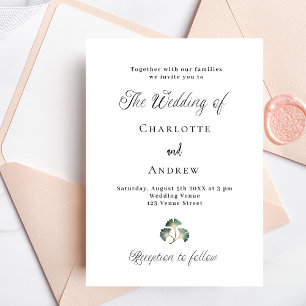 Wedding greenery ginkgo leaves simple script invitation