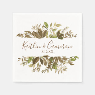 Wedding Greenery Napkins   Typography (Brown)