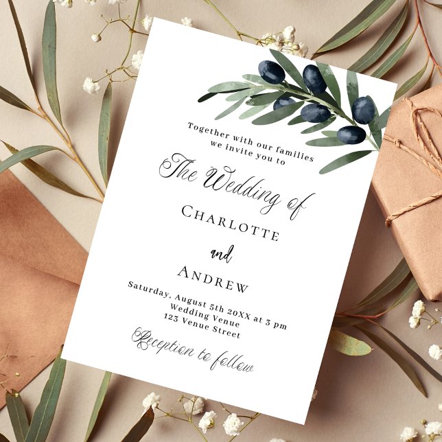 Wedding greenery olive leaves simple script luxury invitation (Creator Uploaded)
