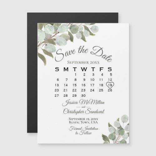 Wedding Greenery Save the Date Calendar Magnet