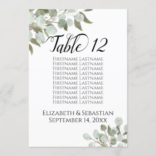 Wedding Greenery Seating Chart Table Number Large