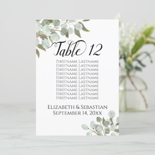 Wedding Greenery Seating Chart Table Number Large