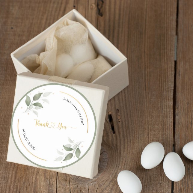 Wedding  Greenery Thank You Favor Custom  Classic Round Sticker (Creator Uploaded)