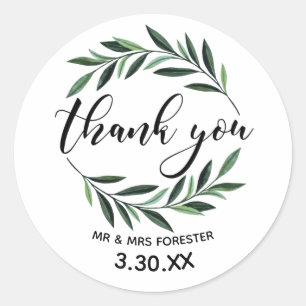 Wedding Greenery Wreath Thank You Classic Round Sticker