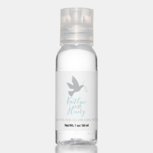 Wedding grey dove graphic two aqua blue ribbons hand sanitizer