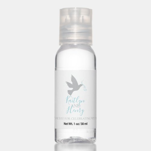 Wedding grey dove graphic two aqua blue ribbons hand sanitizer