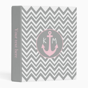 Wedding Grey, White, Pastel Pink Chevron Nautical Mini Binder