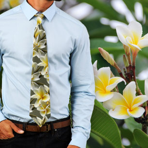 Wedding Groom Frangipani Flowers Neck Tie