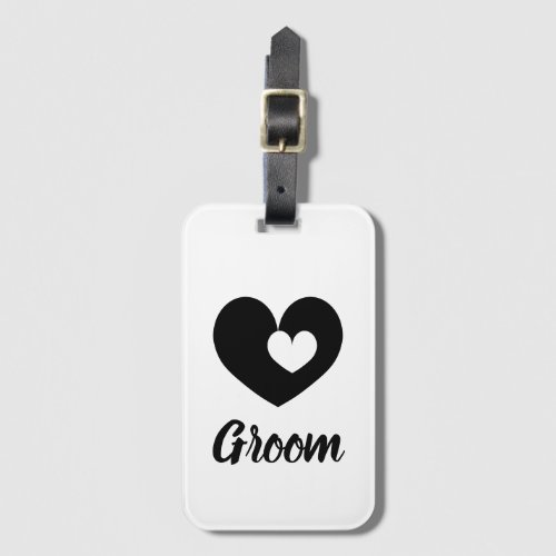 Wedding groom luggage tag with double heart