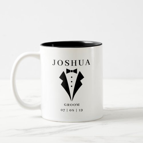 Wedding GROOM Personalized Name  Date Tuxedo Two_Tone Coffee Mug