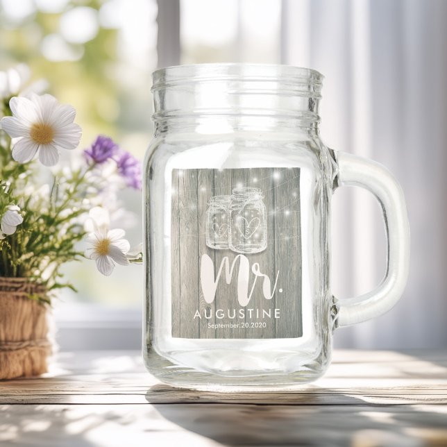 Wedding Groom Rustic Wood Mason Jars String Lights (Creator Uploaded)