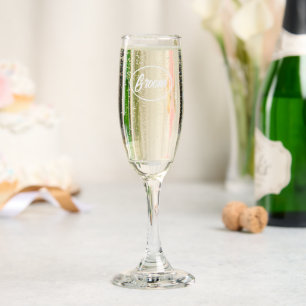 Wedding Groom Stylized Script Champagne Flute