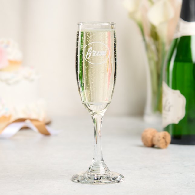 Wedding Groom Stylized Script Champagne Flute (Wedding)