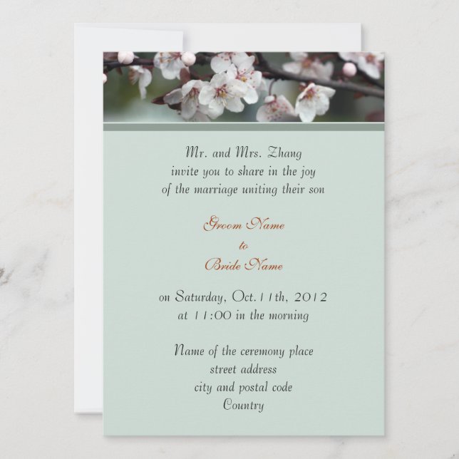 wedding, Groom's parents invitation plum flowers (Front)