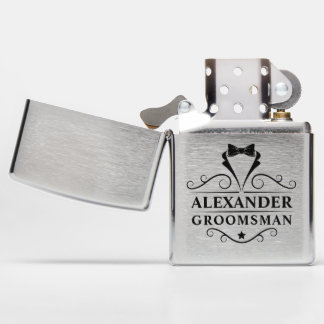 Wedding Groomsman Black Tie Zippo Lighter