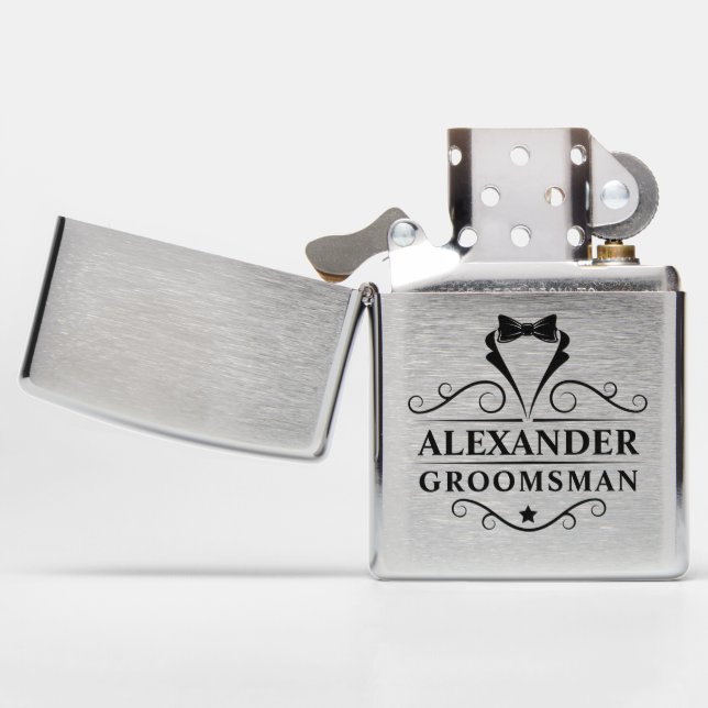 Wedding Groomsman Black Tie Zippo Lighter (Opened)