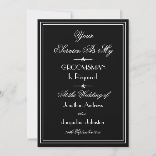 Wedding Groomsman Custom Classic Black Proposal Invitation