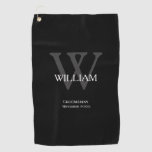 Wedding Groomsman Gift Elegant Monogram Cool Black Golf Towel at Zazzle