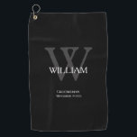 Wedding Groomsman Gift Elegant Monogram Cool Black Golf Towel<br><div class="desc">Wedding Groomsman Groomsmen Gift Elegant Monogram Initial Plus Personalized Name Cool Modern Black Golf Towel. Click personalize this template to customize it with your own monogram last name initial and the first name and marriage date quickly and easily. All text is customizable. Matching personalized golf head cover, putter cover, golf...</div>