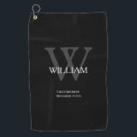 Wedding Groomsman Gift Elegant Monogram Cool Black Golf Towel<br><div class="desc">Wedding Groomsman Groomsmen Gift Elegant Monogram Initial Plus Personalized Name Cool Modern Black Golf Towel. Click personalize this template to customize it with your own monogram last name initial and the first name and marriage date quickly and easily. All text is customizable. Matching personalized golf head cover, putter cover, golf...</div>