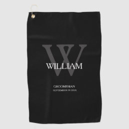 Wedding Groomsman Gift Elegant Monogram Cool Black Golf Towel