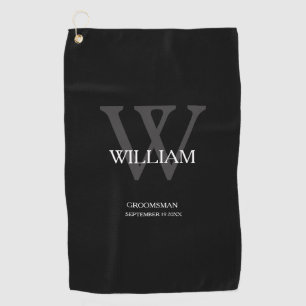 Wedding Groomsman Gift Elegant Monogram Cool Black Golf Towel