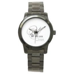Wedding Groomsman Gift Elegant Monogram Cool Black Watch