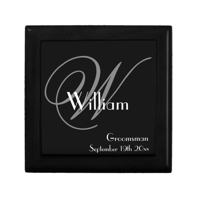 Wedding Groomsman Gift Elegant Monogram + Name   Box (Front)
