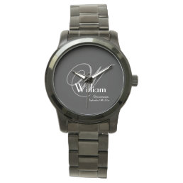 Wedding Groomsman Gift Modern Monogram Cool Black Watch