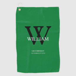Wedding Groomsman Gift Modern Monogram Cool Green  Golf Towel