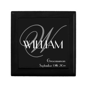 Wedding Groomsman Gift Modern Monogram + Name Box