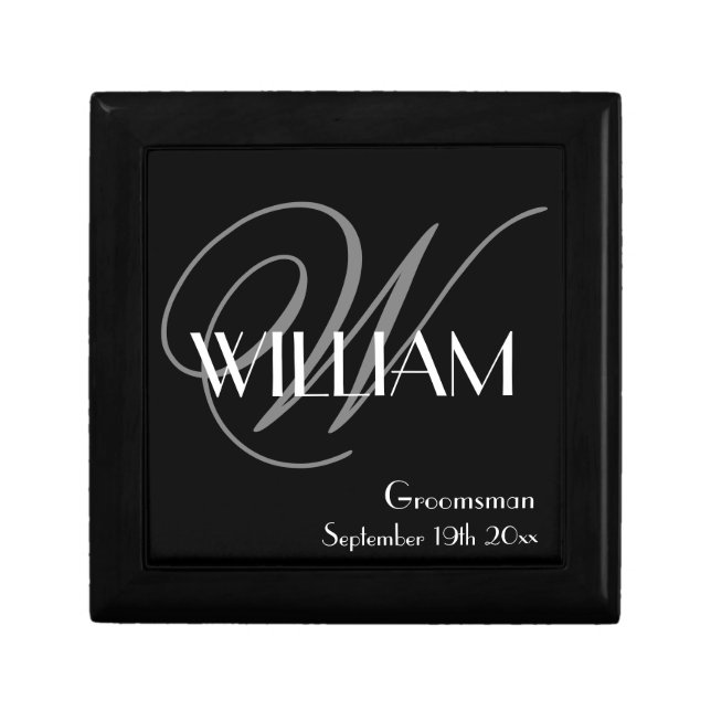 Wedding Groomsman Gift Modern Monogram + Name Box (Front)