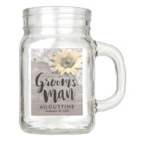 Wedding Groomsman Lace Sunflower Rustic Wood Light Mason Jar