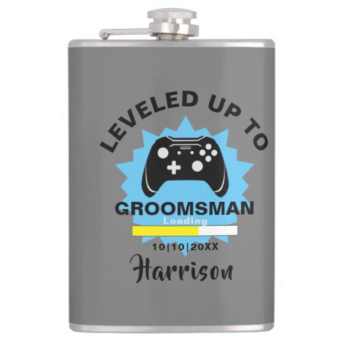 Wedding Groomsman Leveled Up Gamer Fun Flask