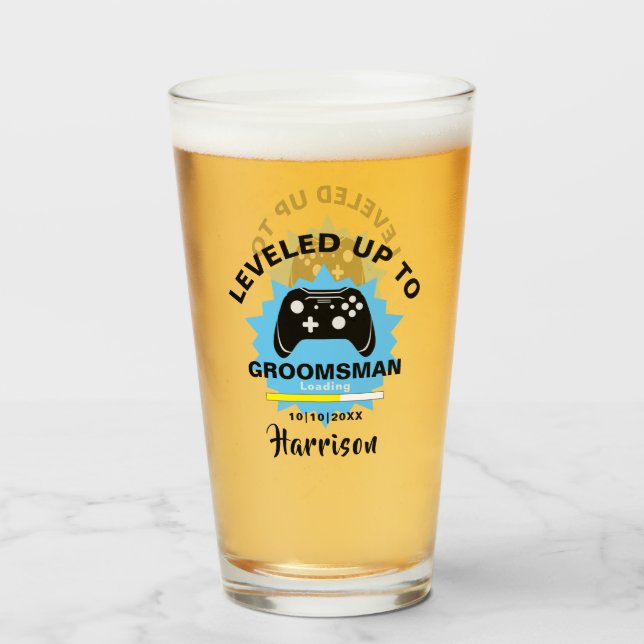 Wedding Groomsman Leveled Up Gamer Fun Glass (Back Filled)