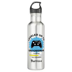 Wedding Groomsman Leveled Up Gamer Fun Stainless Steel Water Bottle