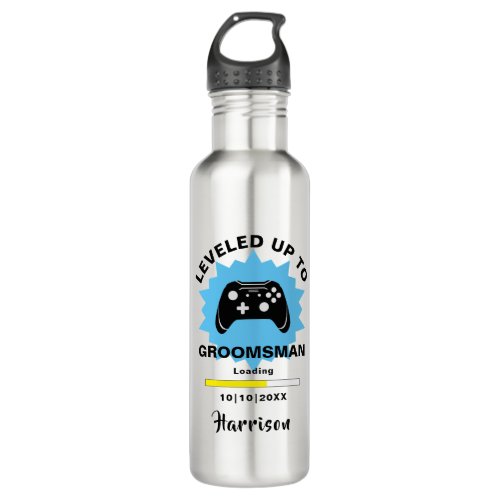 Wedding Groomsman Leveled Up Gamer Fun Stainless Steel Water Bottle