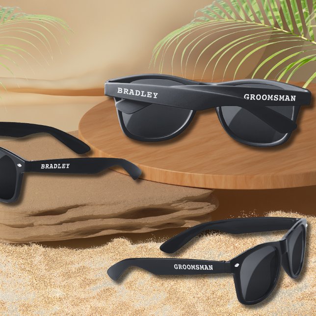 Wedding Groomsman Modern Personalized Name Custom Sunglasses (Creator Uploaded)