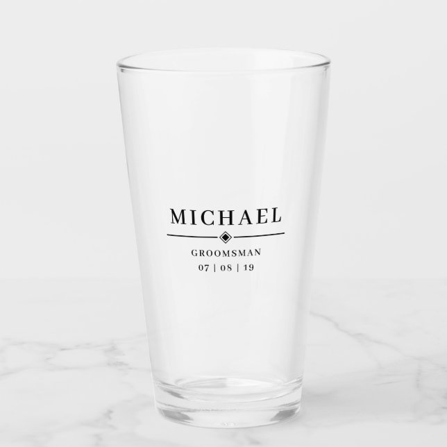 Wedding GROOMSMAN Personalized Name & Date Pint Glass (Front)