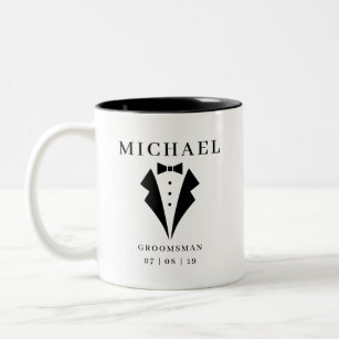 Wedding GROOMSMAN Personalized Name & Date Tuxedo Two-Tone Coffee Mug