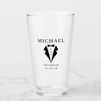 Wedding GROOMSMAN Personalized Tuxedo Pint Glass