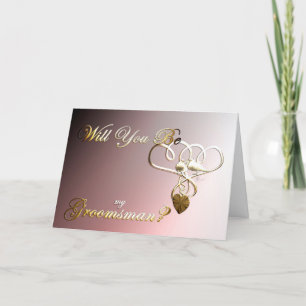 Wedding Groomsman proposal invite golden doves wed