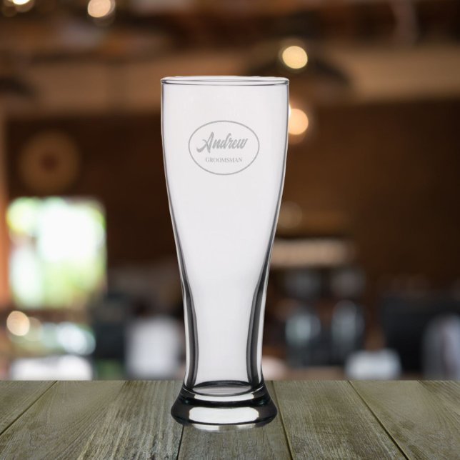 Wedding Groomsman Stylized Name Etched Pilsner Glass (In Situ)