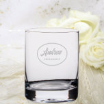 Wedding Groomsman Stylized Name Rocks Glass<br><div class="desc">Rock glass for the groomsman in your wedding party that features an etched,  oval design with groomsman's name in stylized script. Personalize your glass by editing and replacing name with your own. A great party supply idea for a bachelor party! Also available in other glassware styles.</div>