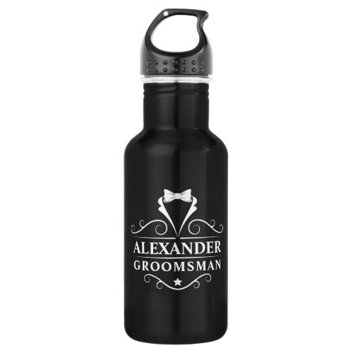 Wedding Groomsman Tuxedo Tie Black Stainless Steel Water Bottle