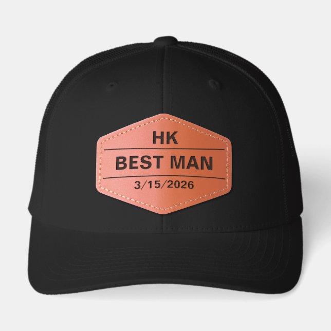 Wedding Groomsmen Gifts Monogram Best Man Groom Leather Patch Hat (Front)