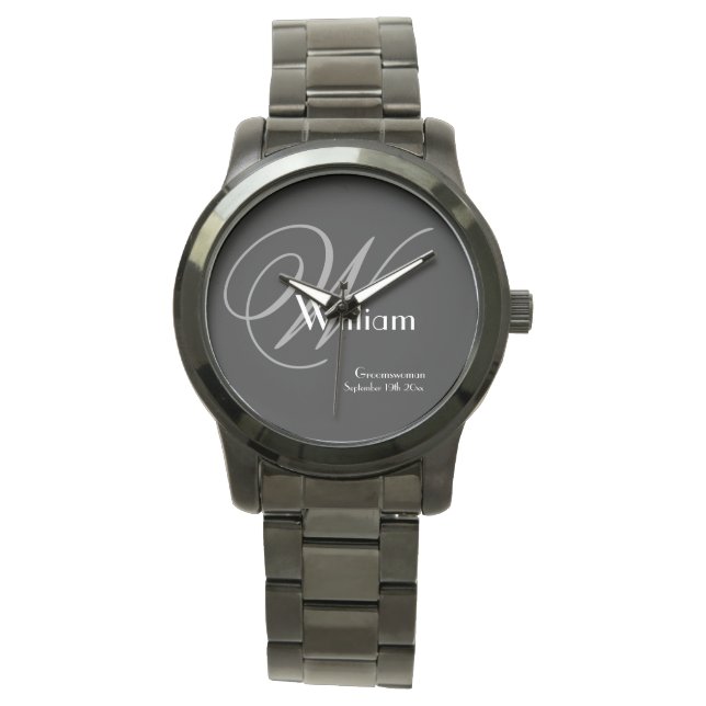 Wedding Groomswoman Gift Modern Monogram Cool  Watch (Front)